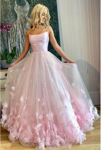 2020 Neuankömmlinge Rosa Tüll A-Linie Sweet 16 Kleider Blumen Quinceanera Kleider Günstige formelle Partykleider Lange Vestido de Novia