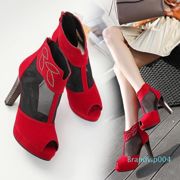 

lucky2019 high-heeled autumn coarse with gauze single fish mouth rhinestone waterproof platform nightclub women's shoes, Black
