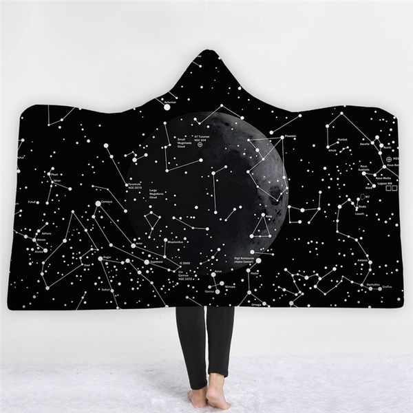 

starry sky universe printed microfiber hooded blanket for adults kids sherpa fleece galaxy wearable throw blankets on the sofa