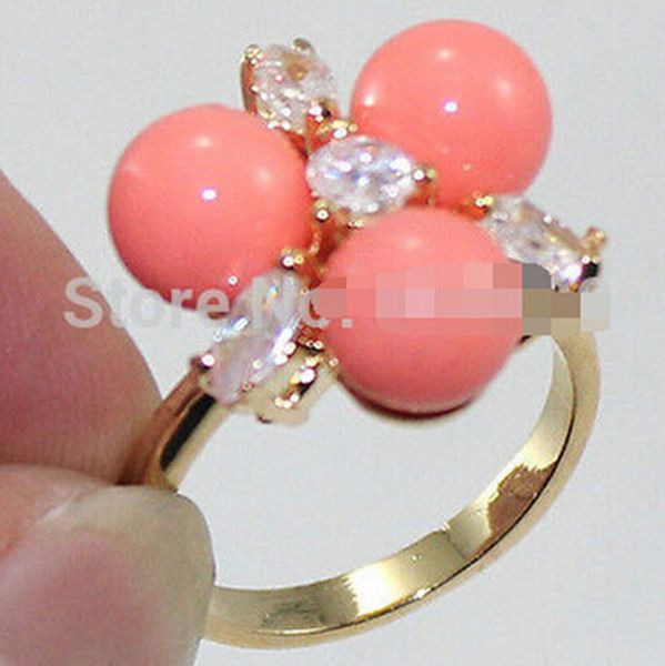 

903 fashion crystal pink shell pearl ring 6-9, Slivery;golden