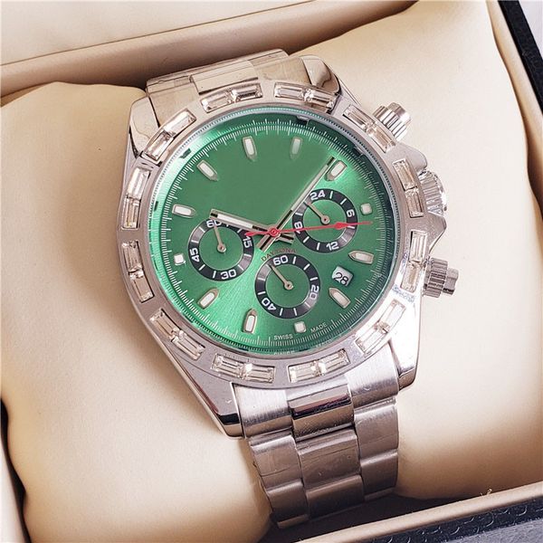 

diamond running satch mens watches small dials work quartz wristwatches stainless steel waterproof fashion men's watch gift, Slivery;brown