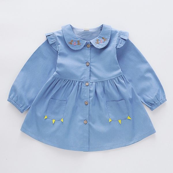 

2020 new spring girls cute denim stitching print princess long-sleeved sweet dress, Red;yellow