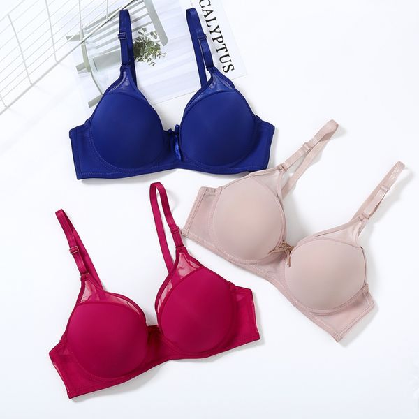 

seamless bra women push up solid color thin brassiere bralette no trace gather multi color bras sale, Red;black