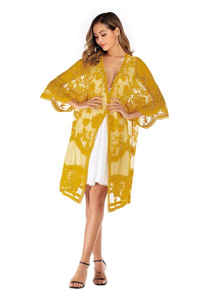 

2019 bohemia holiday style water soluble flower mesh swimsuit outdoor beach bikini swimsuit bikini blouse, White;black