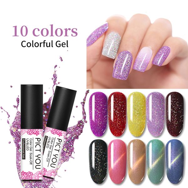 

pict you 5ml colorful glitter nail gel polish uv led gel varnish soak off nail art polish 10 colors for choose, Red;pink