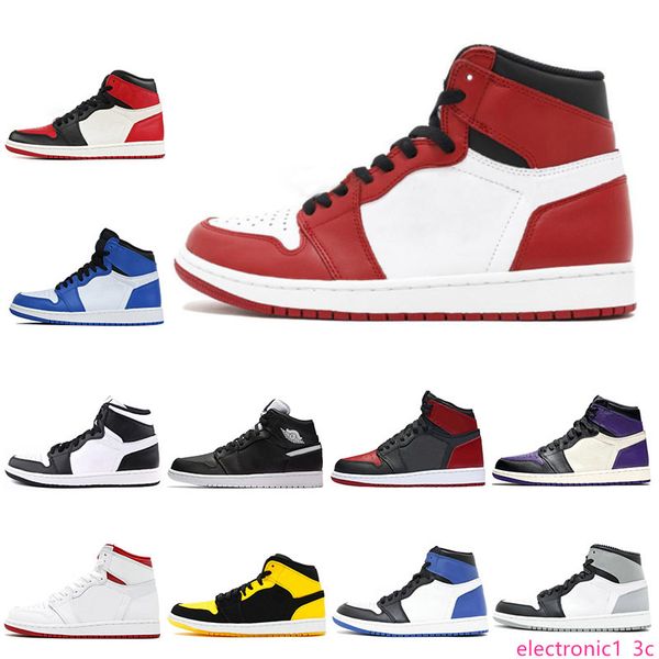 

new mid og 1 3 men basketball shoes 1s bred toe banned chicago game royal shattered backboard homage to home sports sneakers, Black;green