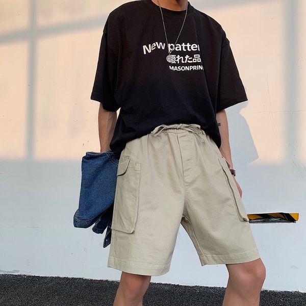 

2019 new listing spring and summer fashion trend korean version of the couple wind casual straight tube shorts streetwear best, White;black