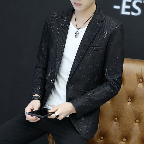 

in the spring of 2019 men printed on the new blazer embroidery of cultivate one's morality leisure blazer young fashion suits, White;black