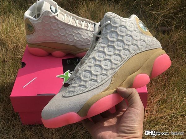 

2020 authentic air 13 cny chinese new year retro basketball shoes men pale ivory pink club gold real carbon fiber cw4409-100 sports