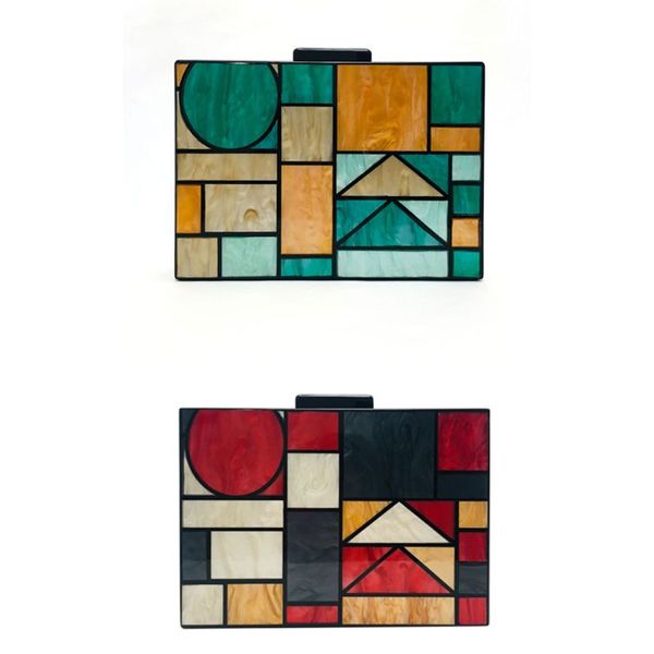 

1pc women patchwork acrylic handbag evening bag party geometric pattern clutch purse bag