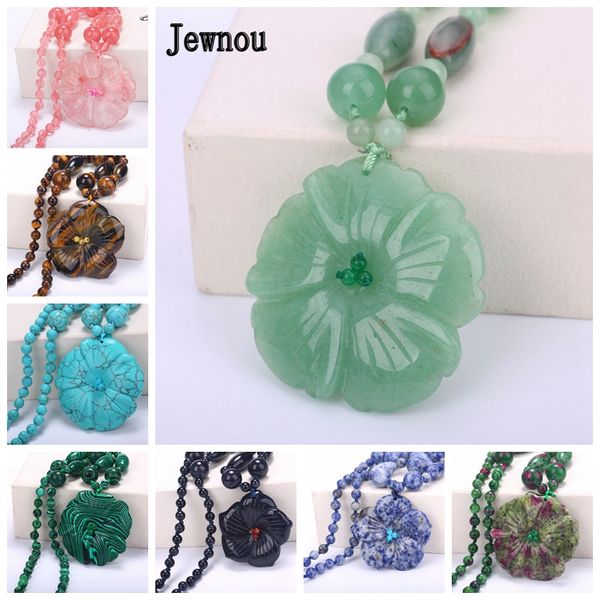 

jewnou aventurine jade necklace statement natural stone jewelry flowers pendant woman long sweater chain crystal accessories, Silver
