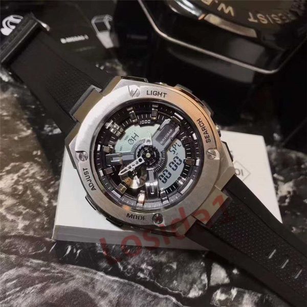 

men new g style sports watches metal watch case fashion men's led analog dual display quartz wristwatch military water shock outdoor cl, Slivery;brown