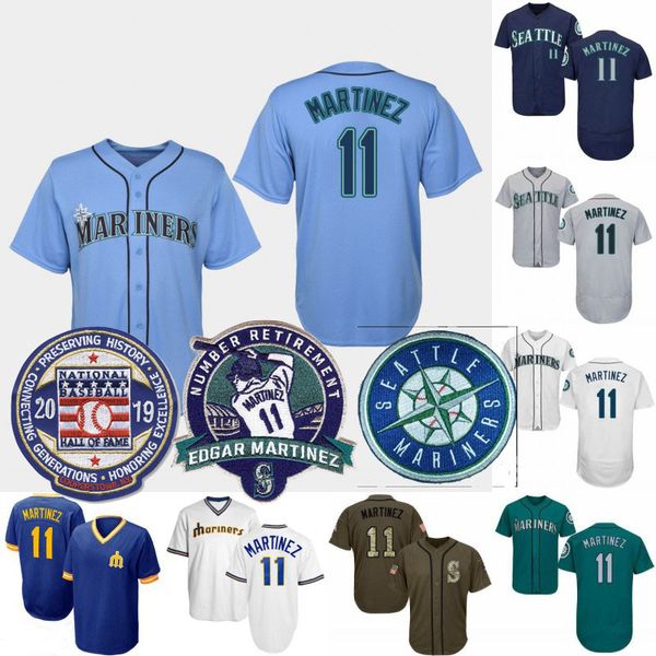 

Mens Seattle 11 Edgar Martinez Big & Tall Number Retirement Patch 2019 Baseball Hall Of Fame Mariners Baseball Jerseys Size XS-6XL