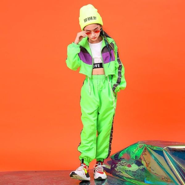 

children fashion green hip hop clothing short jacket crop coat running casual pants for girl jazz dance costume clothes wear, Black;red