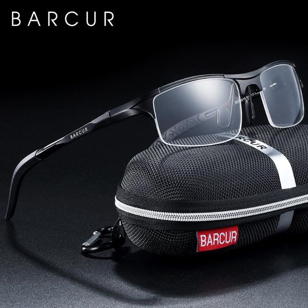 

barcur design myopia prescription eyeglasses aluminium manesium frame ultralight myopia half optical framed, Black