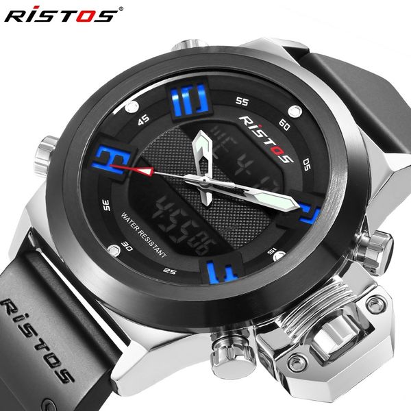 

ristos brand sport quartz wrist watch men waterproof watches led digital watches men quartz wristwatch clock male, Slivery;brown