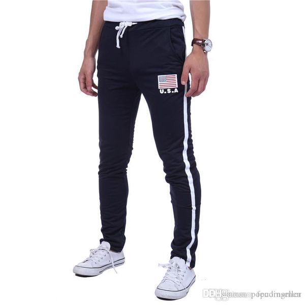 

mens fashion washed drawstring pants casual sweatpants with american flag print pants mens designer street style hip pop pants, Black