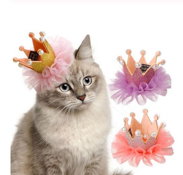 Cute Lace Princess Crown Dog Cat Pet Hair Clip Wedding Birthday Party Fotografia Decorazione Articoli per animali domestici Regalo per Kitty Puppy GC2