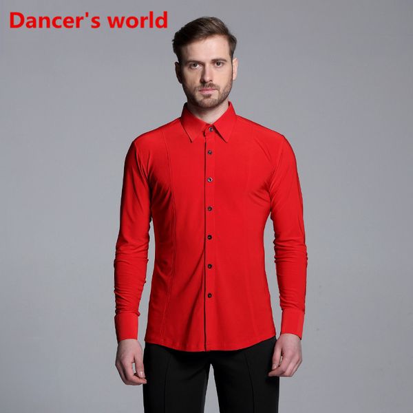 

new short sleeves button mens latin shirts dance ballroom latin dance costumes stage clothing for men ballroom clothes, Black;red