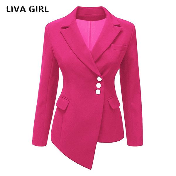 

autumn blazer women coat solid irregular long sleeve v-neck blazer suits casual slim blazers jacket outwear candy color, White;black
