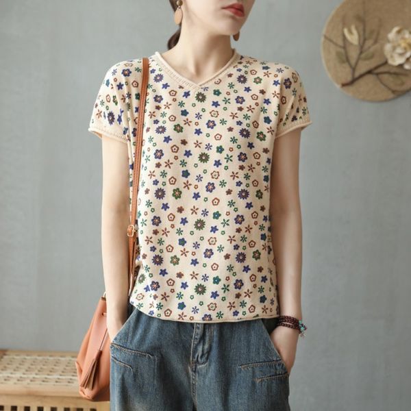 

knitted short-sleeved summer fashion printed t- women's round collar base half-sleeve t- shirt shirt women's ins, White