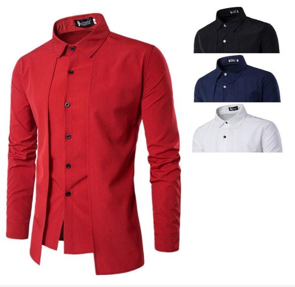 

поддельные из двух частей платье рубашка мужчины дизайн сплошной цвет двойной разрез однобортный отложной воротник с длинным рукавом мужская, White;black