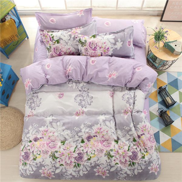 Floral Bedding Set King Size Romantic Elegant Classic Purple Duvet