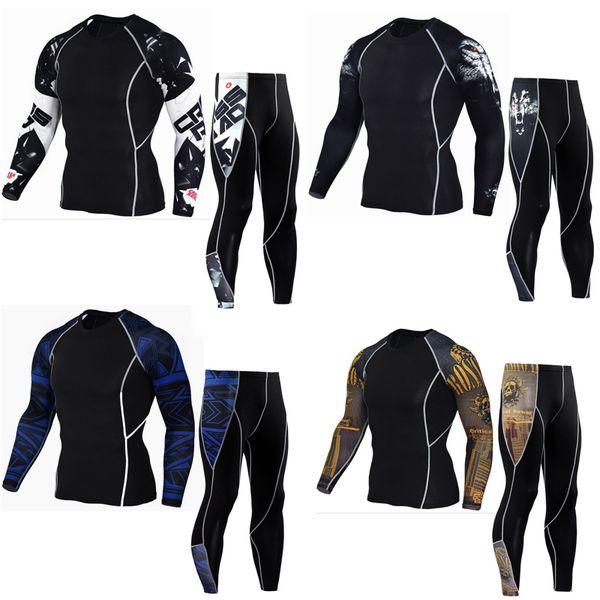 

new men's sportswear suit compression clothes fitness exercise union suit camouflage fieece tracksuit thermal underwear, Black;red