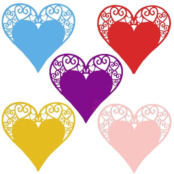 

50pcs paper name cards hollow heart shaped wine glass placecard laser cut paper name card for cups wedding party decoration
