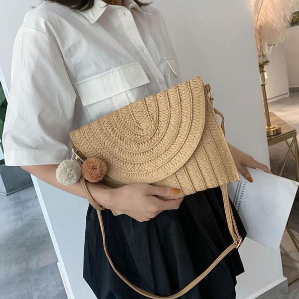 

chic straw woven crossbody bag for women summer vocation messenger bag handbag ladies small shoulder bags #20