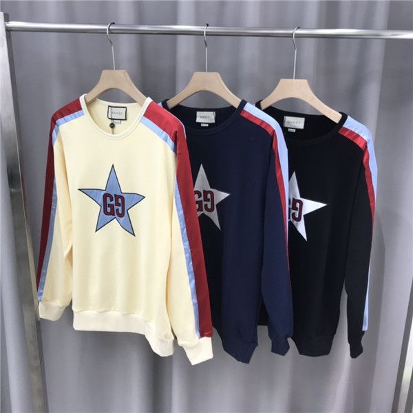 

luxurious italy brands design gc hoodie long sleeve crewneck sweater sweatshirt fashion ribbon splice pullover hoodie outdoor sweatshirt, Blue;black