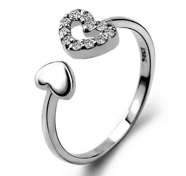 

heart rings 925 sterling silver jewelry luxurious austrian crystal open wedding rings love charms jewlelry for women ing, Golden;silver
