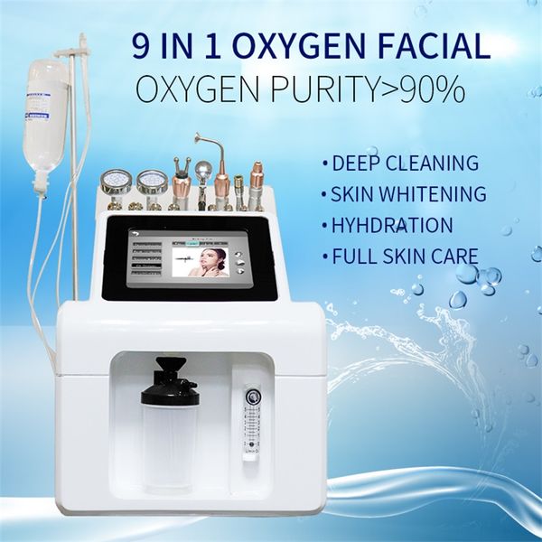 9 IN 1 Professional Microdermabrasion Cuidados com a pele de oxigênio Cleaner Máquina Facial Pulverizar Injector BIO-lifting Skin Deep Cleaning Spa Salon