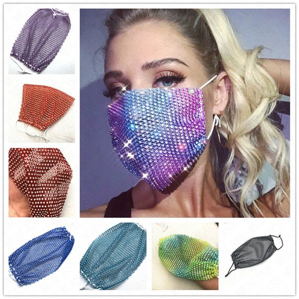 

шинни сетки маски bling диаманта маски для лица женские пылезащитный моющиеся повторного использования маски crystable защитный рот прикрыва, Blue