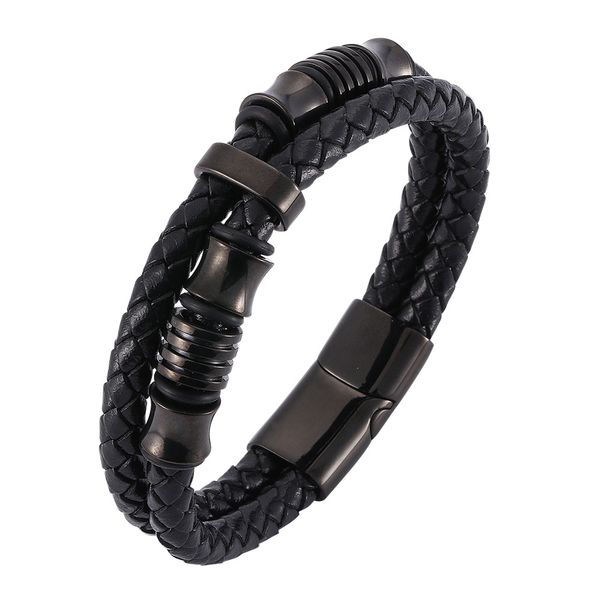 

voq new arrival black stainless steel magnet bracelet men geometric charm leather cuff bracelets bangles brand jewelry, Golden;silver
