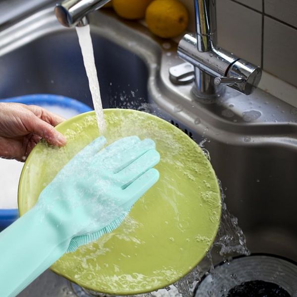 

2 in 1 silicon dish scrubber glove 100% food grade cleaning dishwashing 1 pcs kitchen supplies other housekeeping organization