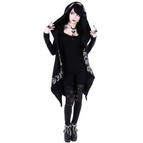 

women gothic punk coat long sleeve cardigan printed jacket outwear plus size, Black;brown