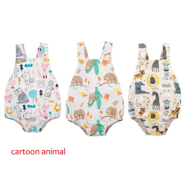 

newborn infant baby boy girl sleeveless summer bodysuit outfits outfits animal printing backless sunsuit, Blue