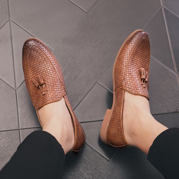 

Men's Dress 2019 New Classic Plaid Men Shoes Designer Business Male Formal Shoes, Black