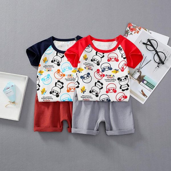 

summer baby kids boys girls short sleeve cartoon print t-shirt +pants outfit set girls boys clothes kids clothes w10, White