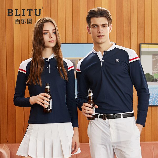 

blitu2019 new golf men polo fast dry golf sports long sleeves, Black;blue