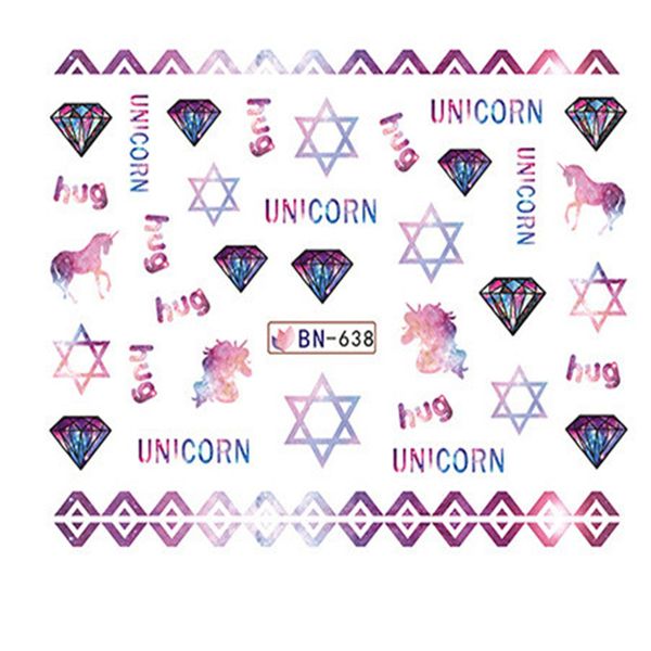 

1 sheet nails sticker 3d water transfer cartoon unicorn nail art decorations manicure sticker, Black