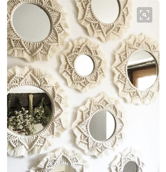 

macrame mirror handmade tapestry makeup mirror lighted compact home bedroom espejos decorativos wall mirrors b&b decorations other home deco