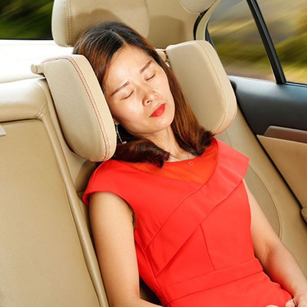 

auto retractable support adjustable pu leather cushion adults sleep shockproof neck pillow side car seat headrest children soft