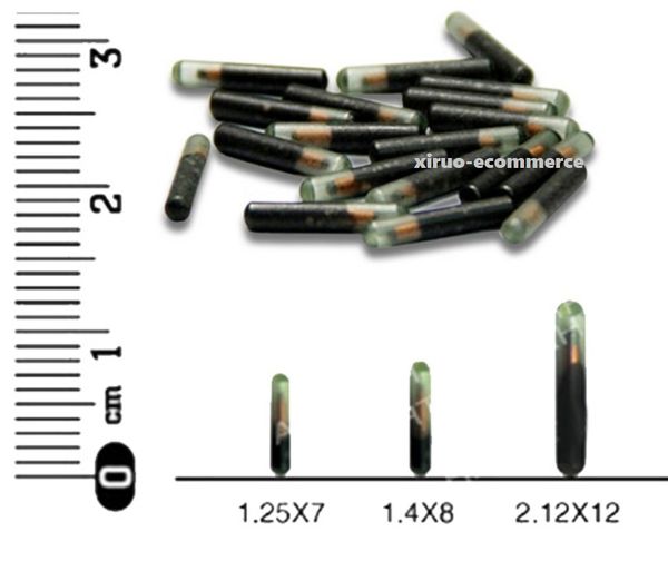 125KHz / 134,2KHz 2.12 * 12mm / 1,25 * 7mm / 1.4 * 8mm ID de identificação de animal de estimação Microchip Animal Tag RFID com EM4305 ISO11784 / 5 FDX-B Chip para peixes Cat Cat Idetification
