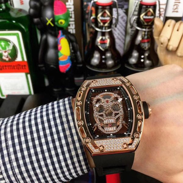 

men watches rm052 automatic movement ghost head watchcase watches watch sports skeleton1, Slivery;brown