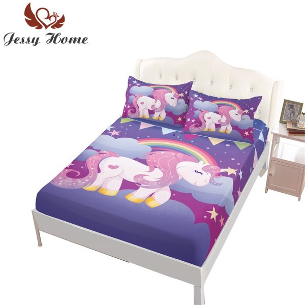 

cartoon unicorn mattress cover home bed decor fitted sheet digital printing twin 135cm x 190cm+30cm kids girls gift sweet dream