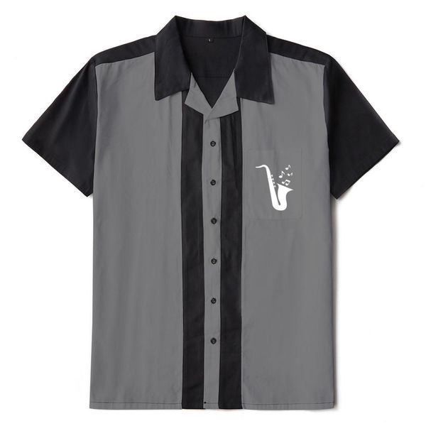 

men's 50s male clothing cotton men shirts st127 short sleeve vintage fifties bowling casual button-down black shirts, White;black