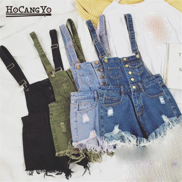

hcyo rompers womens jumpsuit shorts denim overalls for womens playsuits rompers plus size hole vintage straps women tracksuits y190428, Black;white