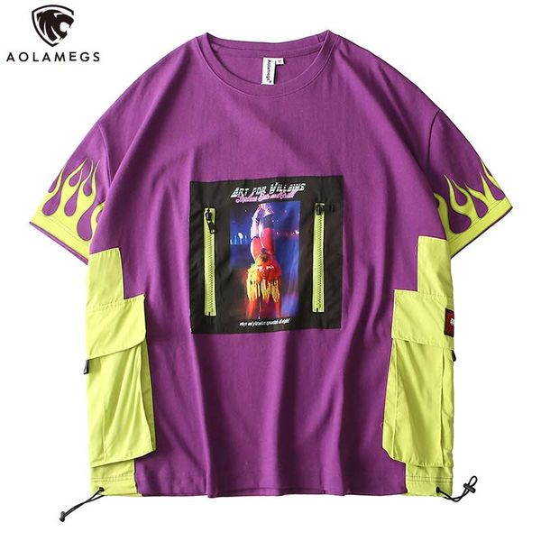 

aolamegs t shirt men zipper decoration men's tee shirts short sleeve t-shirt big pockets casual tees summer streetwear couple, White;black